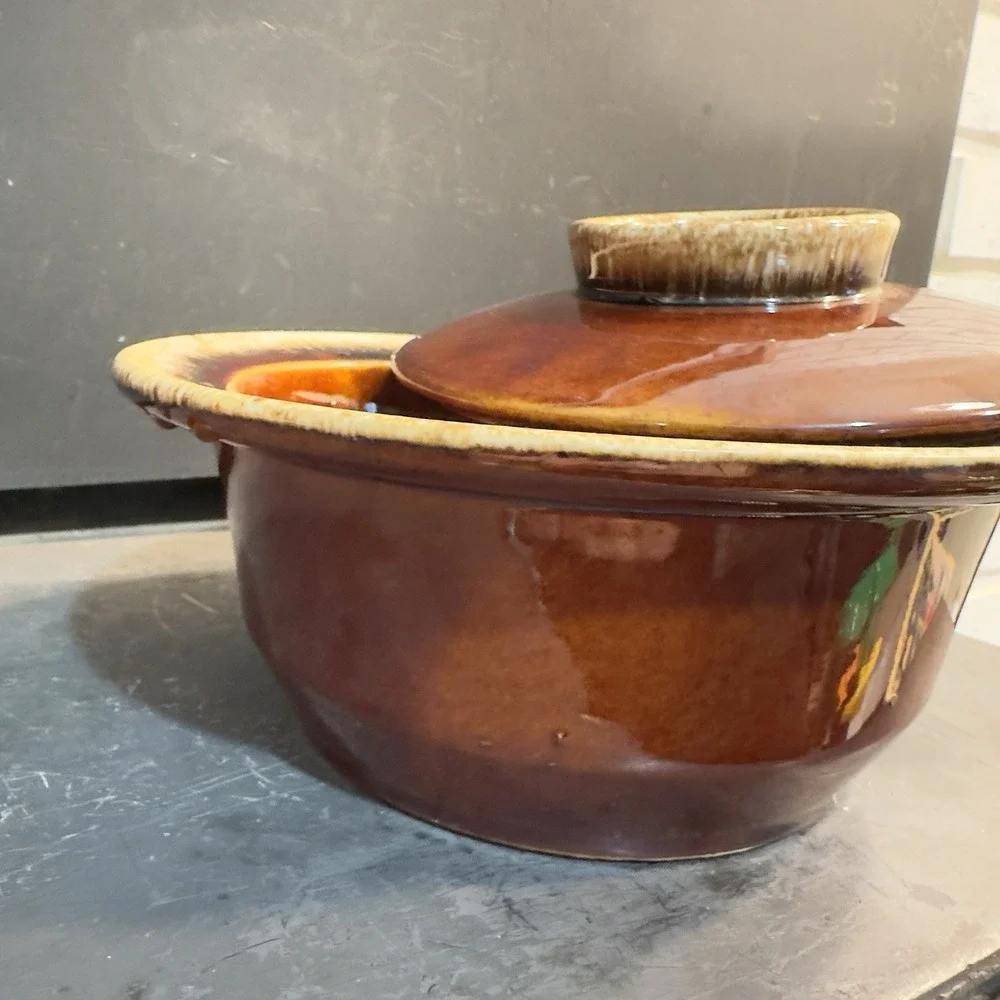 Hull‎ Oven Proof USA Glossy Brown Drip Pottery Round 4 cup 8